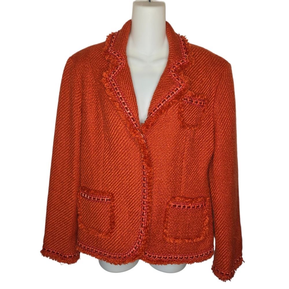 Dialogue Women's Tweed Orange Lined Textured Blazer Jacket Coat Size 12